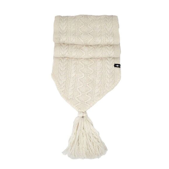 Smart Wool Cable Knit Scarf Oatmeal Beige Cream Tassels Preppy - Picture 1 of 2